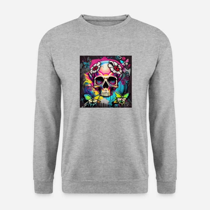 Schädel - Unisex Pullover - Weißgrau meliert