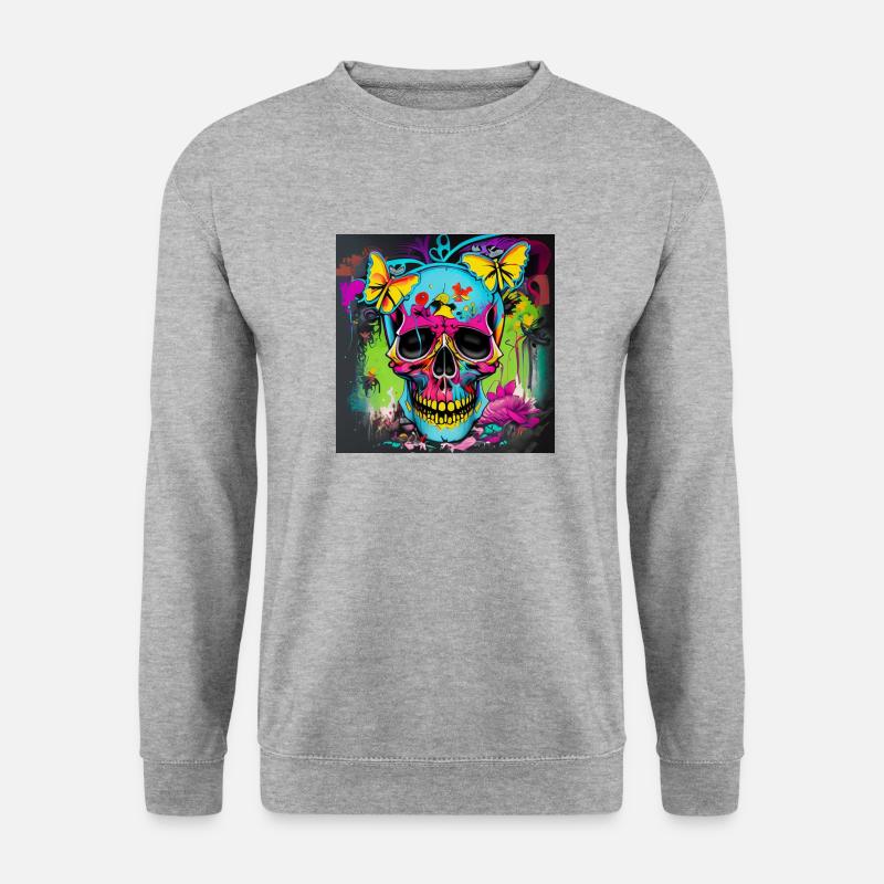 Schädel - Unisex Pullover - Weißgrau meliert