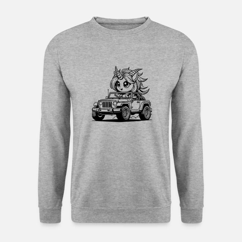 Einhorn-Auto Kawaii - Unisex Pullover - Weißgrau meliert