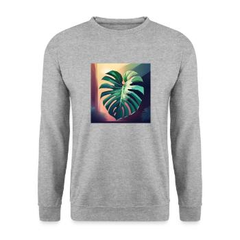 Monstera Leaf - Unisex Pullover - Weißgrau meliert - Vorne - Alina (178cm) & Michal (187cm)