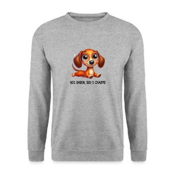 Teckel avec dicton - Sweat-shirt Unisexe - gris chiné - Devant - Alina (178cm) & Michal (187cm)