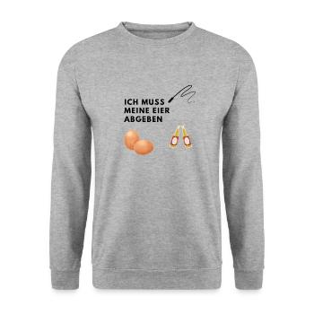JGA, Eier abgeben, Peitsche, Bier - Unisex Pullover - Weißgrau meliert - Vorne - Alina (178cm) & Michal (187cm)