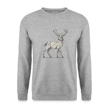 Hirsch 2D grau Schnee - Unisex Pullover - Weißgrau meliert - Vorne - Alina (178cm) & Michal (187cm)
