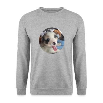 Ein ganz junger Australien Shepherd - Unisex Pullover - Weißgrau meliert - Vorne - Alina (178cm) & Michal (187cm)