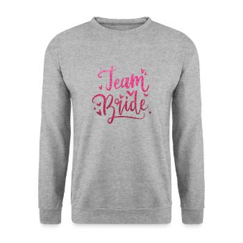 Team Bride in Glitter Pink für deinen JGA - Unisex Pullover - Weißgrau meliert - Vorne - Alina (178cm) & Michal (187cm)