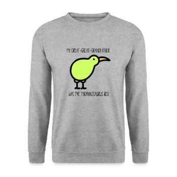 Mein Urgroßvater war ein Dino - Unisex Pullover - Weißgrau meliert - Vorne - Alina (178cm) & Michal (187cm)