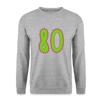 80. 80 JAHRE. 80. JAHRESTAG. 80-JÄHRIGES JUBILÄUM. - Unisex Pullover - Weißgrau meliert - Vorne - Alina (178cm) & Michal (187cm)