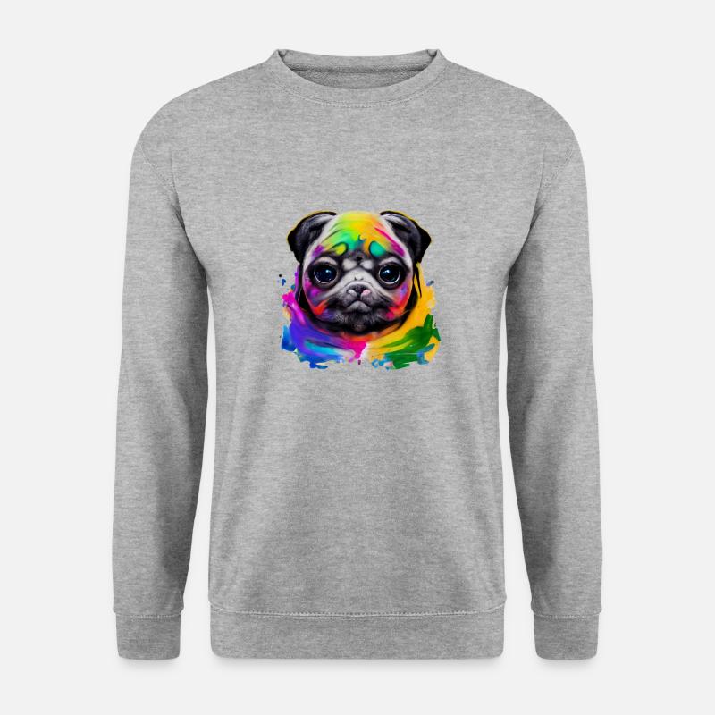 Mops in Farbe - Unisex Pullover - Weißgrau meliert