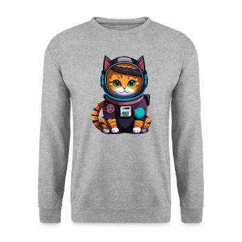 Cyberpunk Astrokatze - Unisex Pullover - Weißgrau meliert - Vorne - Alina (178cm) & Michal (187cm)