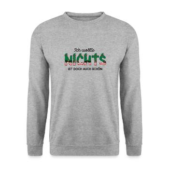 Nichts Schenken Anti Weihnachten Kein Geschenk Nix - Unisex Pullover - Weißgrau meliert - Vorne - Alina (178cm) & Michal (187cm)