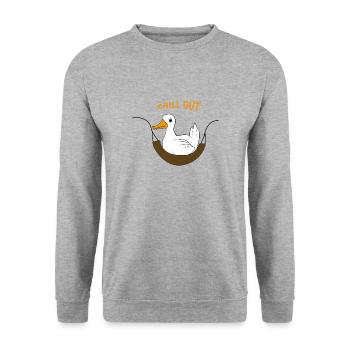 Lustige Ente Spruch chill out - Unisex Pullover - Weißgrau meliert - Vorne - Alina (178cm) & Michal (187cm)
