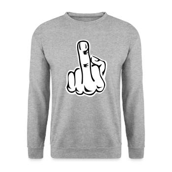Stinkefinger Middle Finger 2c - Unisex Pullover - Weißgrau meliert - Vorne - Alina (178cm) & Michal (187cm)