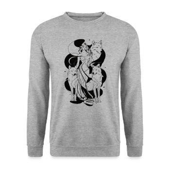 Femme avec des loups, cadeau, chiens, mystique, croquis - Sweat-shirt Unisexe - gris chiné - Devant - Alina (178cm) & Michal (187cm)