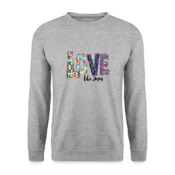 Liebe wie Jesus - Unisex Pullover - Weißgrau meliert - Vorne - Alina (178cm) & Michal (187cm)