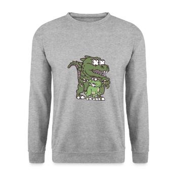 Dinosaurier - Unisex Pullover - Weißgrau meliert - Vorne - Alina (178cm) & Michal (187cm)