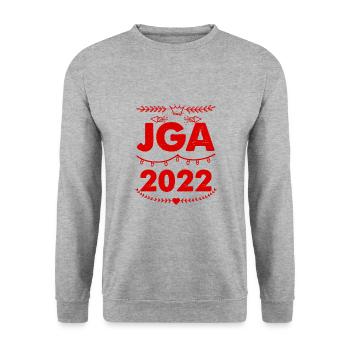 Jga 2022 Junggesellenabschied - Unisex Pullover - Weißgrau meliert - Vorne - Alina (178cm) & Michal (187cm)