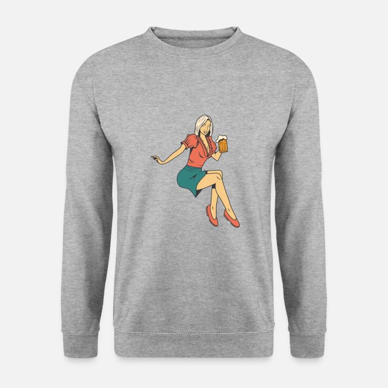Frau mit Bier - Unisex Pullover - Weißgrau meliert