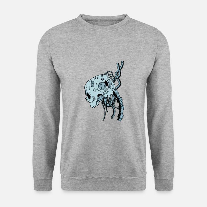 Roboter Totenkopf - Unisex Pullover - Weißgrau meliert