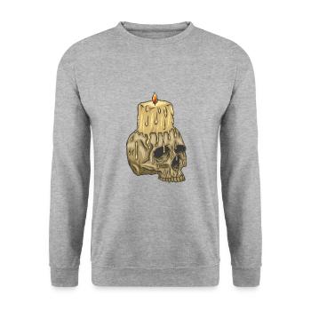 Totenkopf Kerze - Unisex Pullover - Weißgrau meliert - Vorne - Alina (178cm) & Michal (187cm)