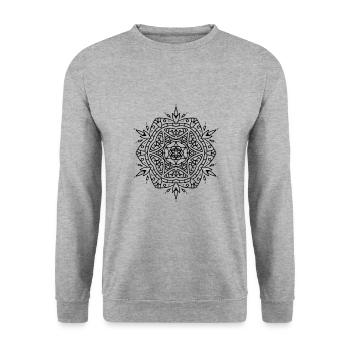 Blumen Mandala - Unisex Pullover - Weißgrau meliert - Vorne - Alina (178cm) & Michal (187cm)