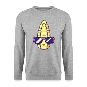 Cooler Mais mit Sonnenbrille - Kawaii Stil - Unisex Pullover - Weißgrau meliert - Vorne - Alina (178cm) & Michal (187cm)