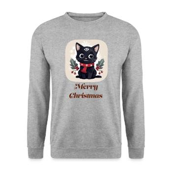 Cute black cat wishes Merry Christmas - Unisex Sweatshirt - salt & pepper - Front - Alina (178cm) & Michal (187cm)