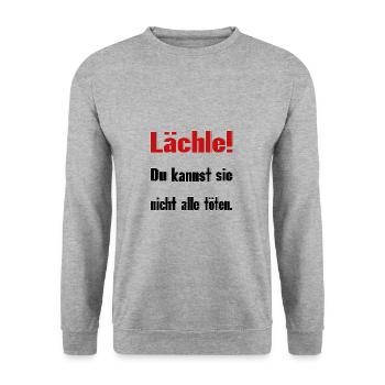 Lächle! Du kannst sie nicht alle töten - Unisex Pullover - Weißgrau meliert - Vorne - Alina (178cm) & Michal (187cm)