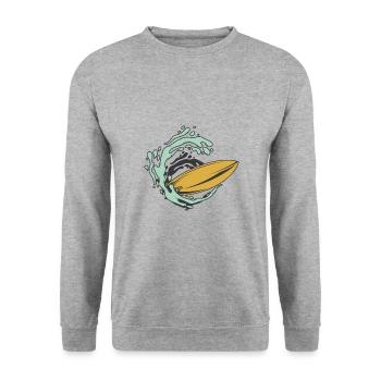 Surfboard Welle - Unisex Pullover - Weißgrau meliert - Vorne - Alina (178cm) & Michal (187cm)