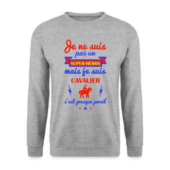 Pas super héros cavalier, fête des pères, cheval - Sweat-shirt Unisexe - gris chiné - Devant - Alina (178cm) & Michal (187cm)