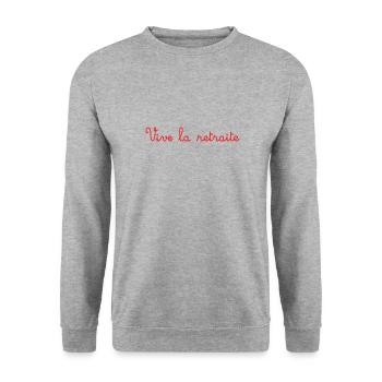 RUHESTAND. RUHESTAND. PENSIONIERT. SENIOR. OMA. OPA - Unisex Pullover - Weißgrau meliert - Vorne - Alina (178cm) & Michal (187cm)