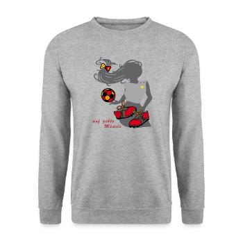 Frauenfussball, Girl, Fußball - Unisex Pullover - Weißgrau meliert - Vorne - Alina (178cm) & Michal (187cm)