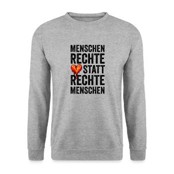 Menschenrechte statt rechte Menschen - Unisex Pullover - Weißgrau meliert - Vorne - Alina (178cm) & Michal (187cm)