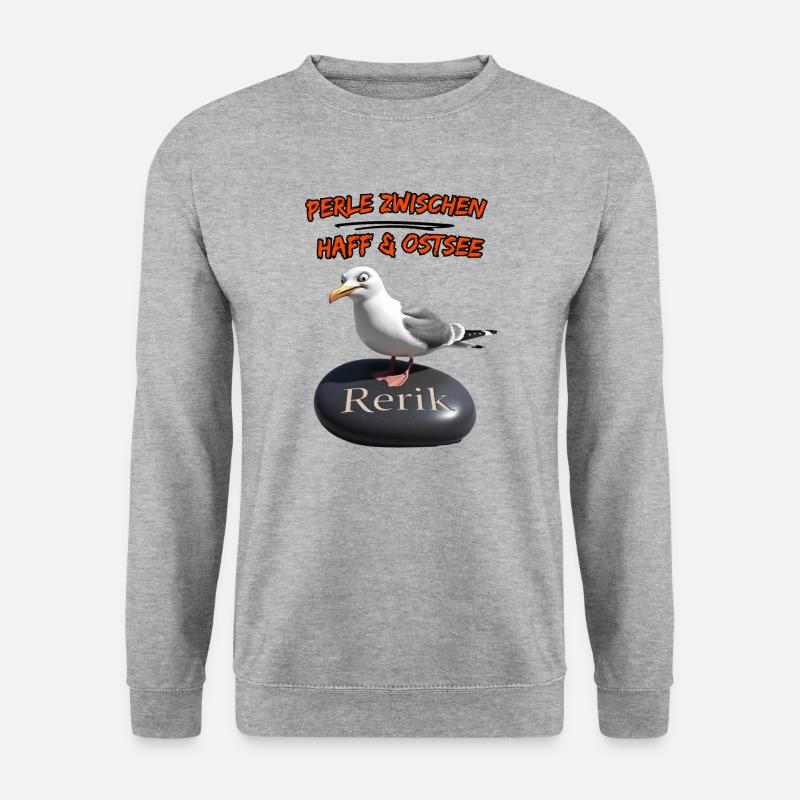 Rerik Perle zwischen Haff & Ostsee-Rerik Möwe - Unisex Pullover - Weißgrau meliert