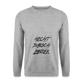 Hecht Barsch Zander Anglergeschenk crazy - Unisex Pullover - Weißgrau meliert - Vorne - Alina (178cm) & Michal (187cm)