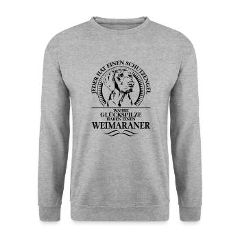 WEIMARANER Schutzengel Hundespruch Wilsigns - Unisex Pullover - Weißgrau meliert - Vorne - Alina (178cm) & Michal (187cm)
