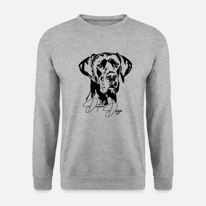 Deutsche Dogge Portrait Hundeportrait Wilsigns - Unisex Pullover - Weißgrau meliert