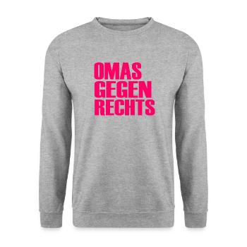 Omas gegen rechts - Unisex Pullover - Weißgrau meliert - Vorne - Alina (178cm) & Michal (187cm)