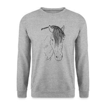 Pferd - Unisex Pullover - Weißgrau meliert - Vorne - Alina (178cm) & Michal (187cm)