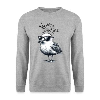 Watt'n Döntjes Coole Möwe Low German Saying - Unisex Sweatshirt - salt & pepper - Front - Alina (178cm) & Michal (187cm)