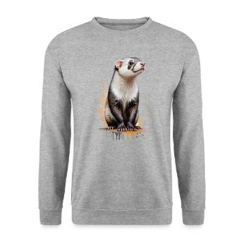 Ferret Watercolor - Playful Furball - Unisex Sweatshirt - salt & pepper - Front - Alina (178cm) & Michal (187cm)