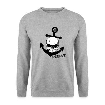 Pirate Skull Anchor - Unisex Sweatshirt - salt & pepper - Front - Alina (178cm) & Michal (187cm)