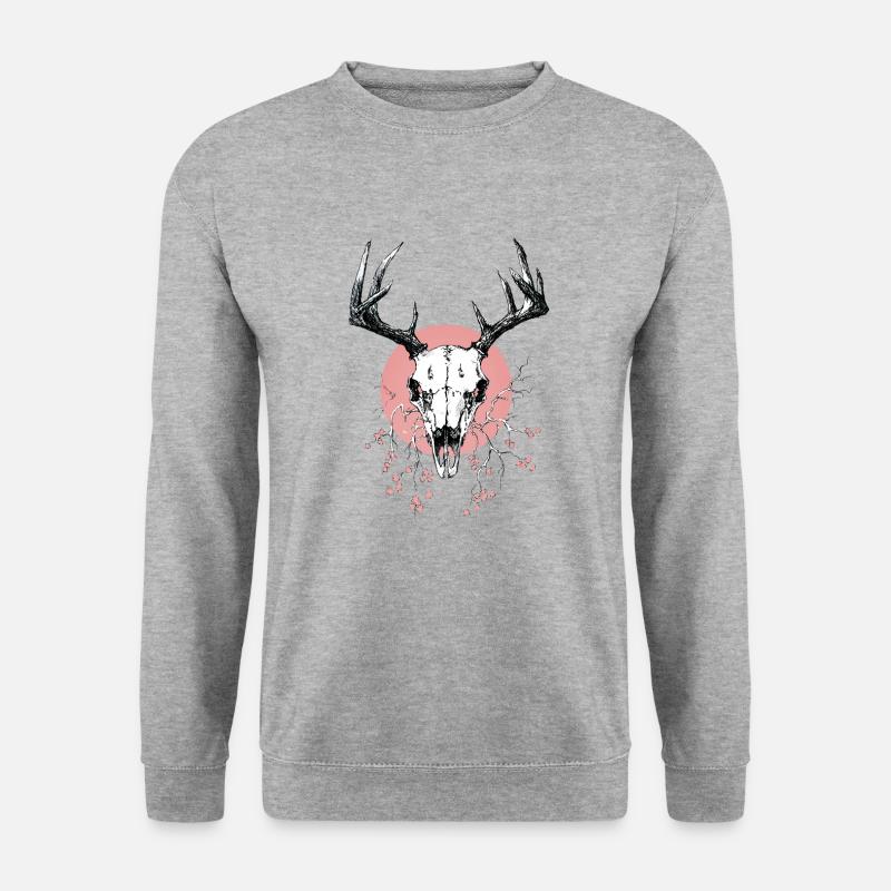 Hirschschädel (pink) - Unisex Pullover - Weißgrau meliert