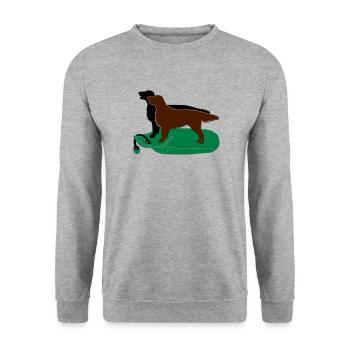 2 Flat Coated Retriever auf Dummy - Unisex Pullover - Weißgrau meliert - Vorne - Alina (178cm) & Michal (187cm)
