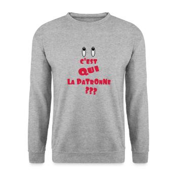 c'est qui LA PATRONNE - Sweat-shirt Unisexe - gris chiné - Devant - Alina (178cm) & Michal (187cm)