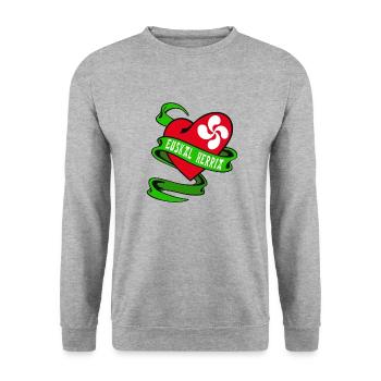 Baskische Herz - Unisex Pullover - Weißgrau meliert - Vorne - Alina (178cm) & Michal (187cm)