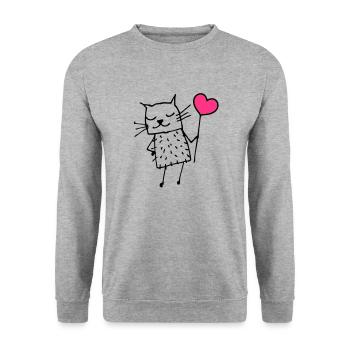 Chat avec le coeur: Amour - Sweat-shirt Unisexe - gris chiné - Devant - Alina (178cm) & Michal (187cm)