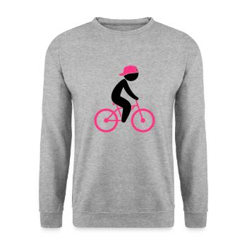 Ein Radfahrer fährt auf seinem Fahrrad - Unisex Pullover - Weißgrau meliert - Vorne - Alina (178cm) & Michal (187cm)