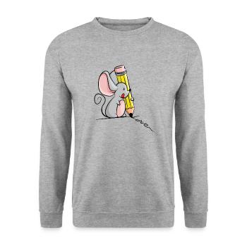 Maus mit Bleistift schreibt Love - Unisex Pullover - Weißgrau meliert - Vorne - Alina (178cm) & Michal (187cm)