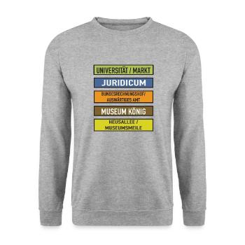 Bonn U Bahn Geschenk - Unisex Pullover - Weißgrau meliert - Vorne - Alina (178cm) & Michal (187cm)