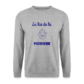 ROI DE LA PATISSERIE. GOURMANDE. PATISSERIE - Sweat-shirt Unisexe - gris chiné - Devant - Alina (178cm) & Michal (187cm)